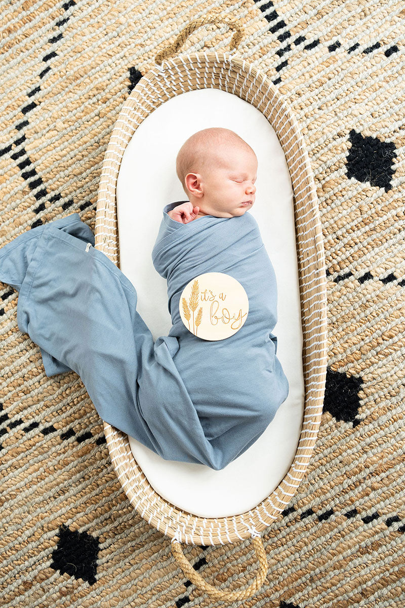 Dusty Blue Bamboo Swaddle Blanket | essentially bub