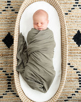 Newborn bamboo swaddle blanket in olive | Essentially Bub