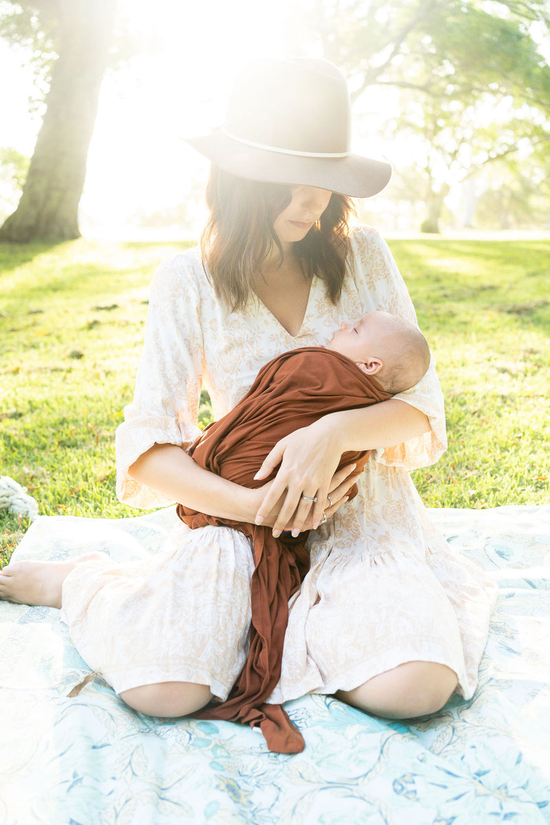 Bamboo Swaddle Blanket in Rust by essentially bub