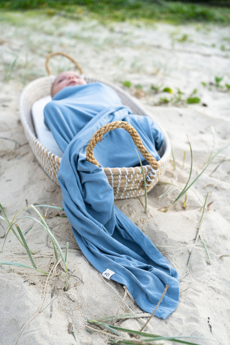 Dusty Blue Bamboo Swaddle Blanket | essentially bub